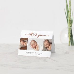 Elegant Script 3 Photo Collage Baby Thank You Card