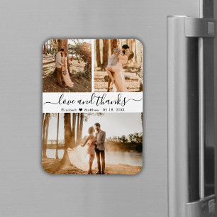 Elegant Script 3 Photo Collage Wedding Thank You M Magnet