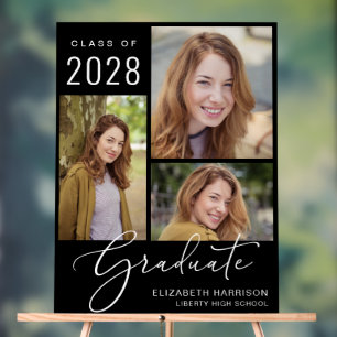 Elegant Script 3 Photo Graduation Welcome Acrylic Sign