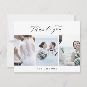 Elegant Script 3 Photo Template Thank You Card