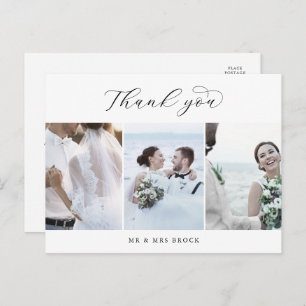 Elegant Script 3 Photo Template Thank You Postcard