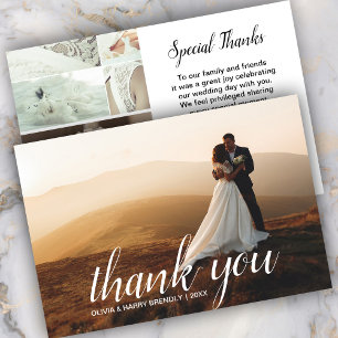 Elegant Script 3 Photo Wedding Thank You Card