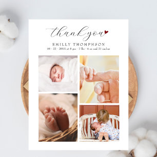 Elegant Script 4 Photo Baby Shower Thank You Postcard