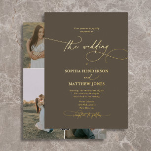 Elegant Script 4 Photo Brown Wedding