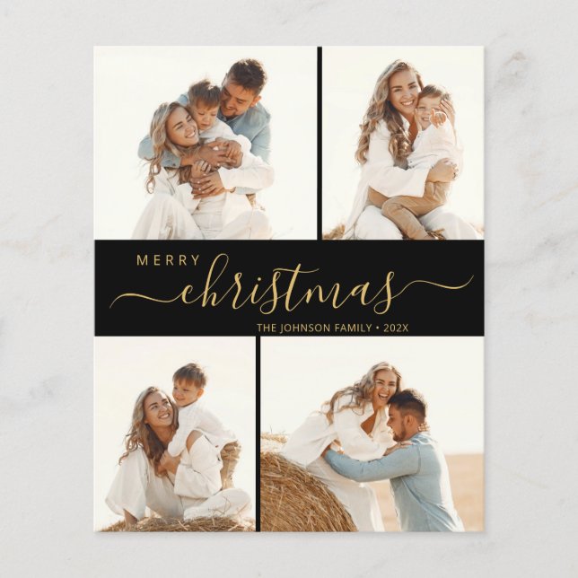 Elegant Script 4 Photo Collage Christmas Flyer (Front)