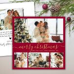 Elegant Script 4 Photo Collage Christmas Holiday C<br><div class="desc">Elegant Calligraphy Modern Burgundy and Gold 4 Photo Collage Merry Christmas Script Holiday Card. This festive, minimalist, whimsical four (4) photo holiday card template features a pretty photo collage and says „Merry Christmas”! The „Merry Christmas” greeting text is written in a beautiful hand lettered swirly swash-tail font type in gold...</div>