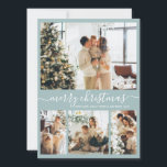 Elegant Script 4 Photo Collage Christmas Holiday C<br><div class="desc">Minimalist, Elegant Calligraphy 4 Photo Collage Merry Christmas Script Holiday Card in light dusty blue. This festive, simple four (4) photo holiday card template feature a nice grid photo collage and says „Merry Christmas”! The „Merry Christmas” greeting text is written in a beautiful hand lettered swirly swash-tail font type. On...</div>