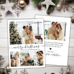 Elegant Script 4 Photo Collage Christmas Holiday Card<br><div class="desc">Minimalist, Elegant Calligraphy 4 Photo Collage Merry Christmas Script Holiday Card in Black and White. This festive, simple four (4) photo holiday card template feature a nice grid photo collage and says „Merry Christmas”! The „Merry Christmas” greeting text is written in a beautiful hand lettered swirly swash-tail font type. On...</div>