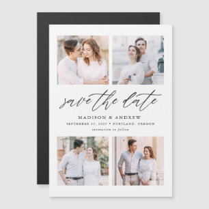 Elegant Script 4 Photo Collage Save The Date Magnetic Invitation
