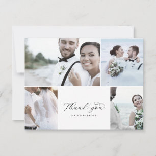 Elegant Script 4 Photo Collage Wedding Thank You Card