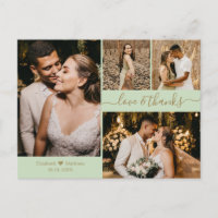 Elegant Script 4 Photo Collage Wedding Thank You P