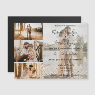 Elegant Script 4 Photo Wedding invitation magnet