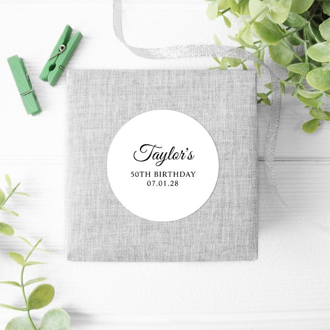 Elegant Script 50th Birthday Classic Round Sticker (Birthday Celebration Favor Stickers)