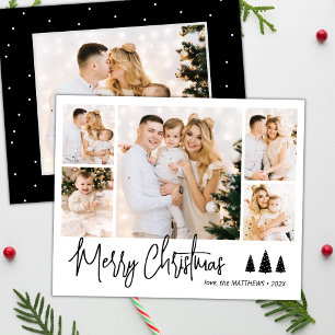 Elegant Script 5 Photo Collage Christmas Card