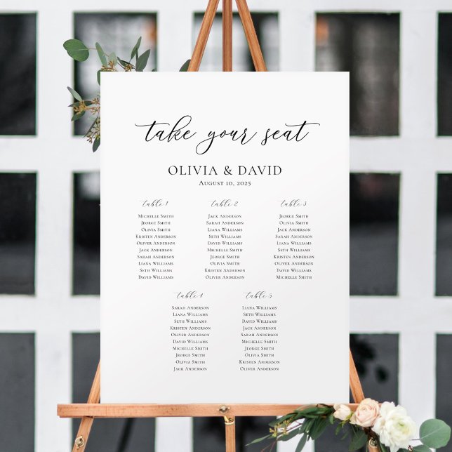 Elegant Script 5 Tables Welcome Seating Chart (Creator Uploaded)