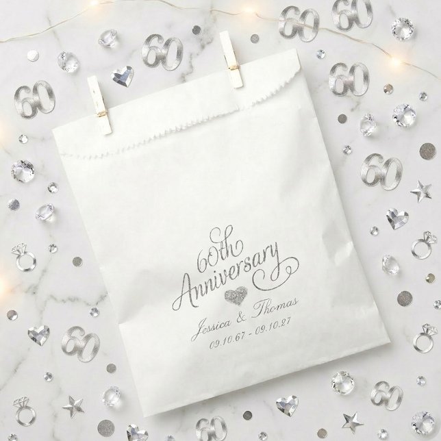 Elegant Script 60th Diamond Wedding Anniversary Favour Bags (Creator Uploaded)