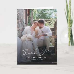 Elegant script 6 photo wedding  thank you card
