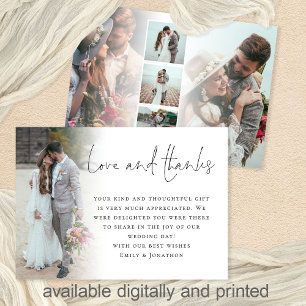 Elegant Script 6 Photos Wedding Love Thanks Card
