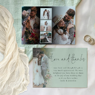 Elegant Script 6 Photos Wedding Love Thanks Sage Card