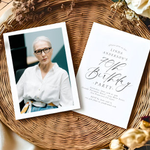 Elegant Script 70th Birthday Party Photo Invitation