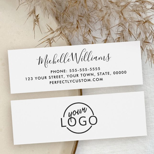 Elegant script add logo white Mini Business Card (Creator Uploaded)