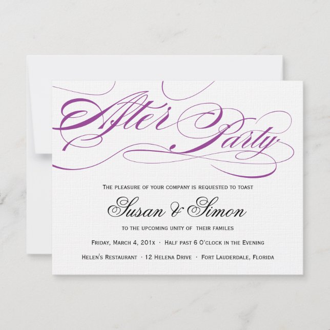 Elegant Script After Party Invitation Purple (Front)