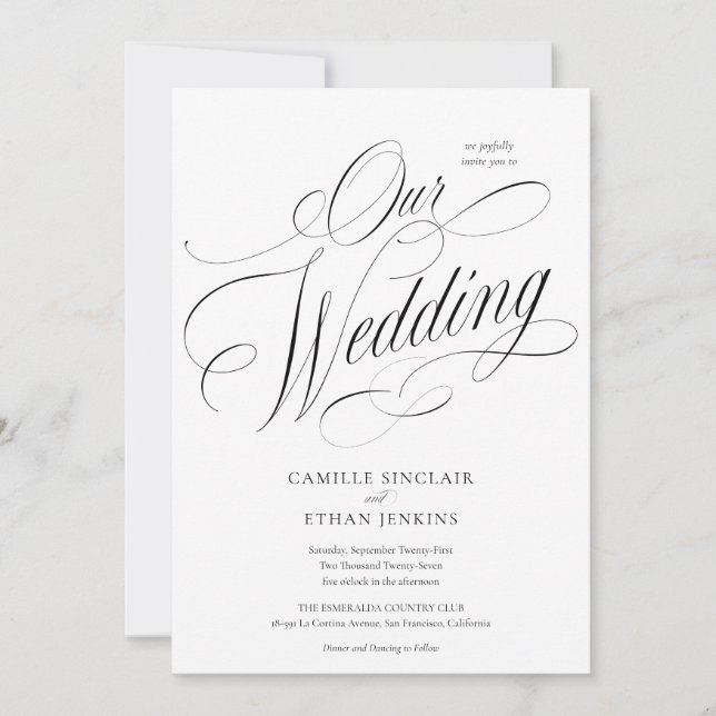 Elegant Script All in One QR Code Wedding Invitation (Front)