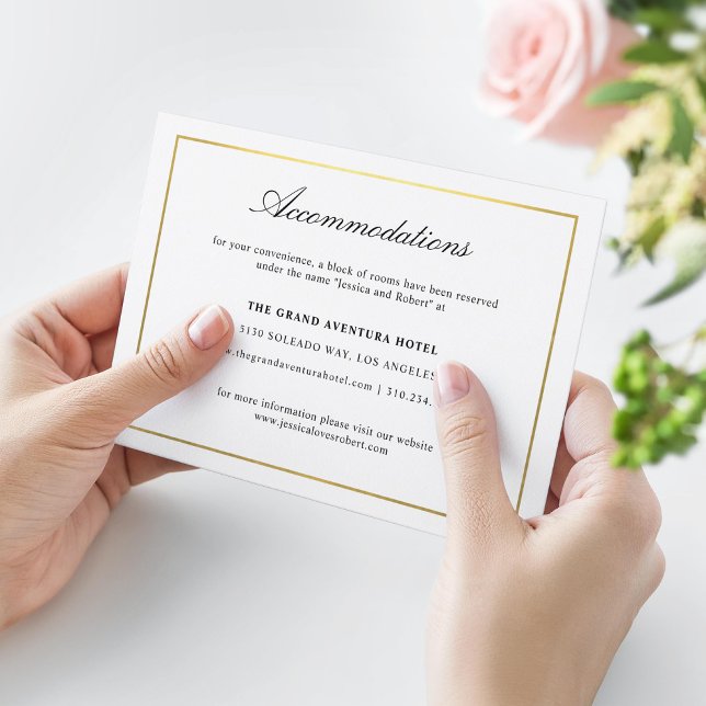 Elegant Script and Gold Border Accommodations Enclosure Card (Creator Uploaded)