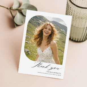 Elegant Script and Graduation Photo Thank You Postcard