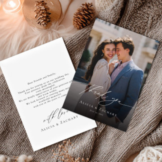 Elegant script and modern photo thank you card