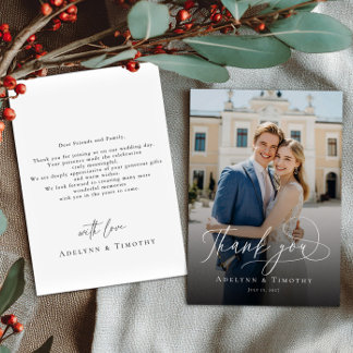 Elegant script and modern photo thank you card