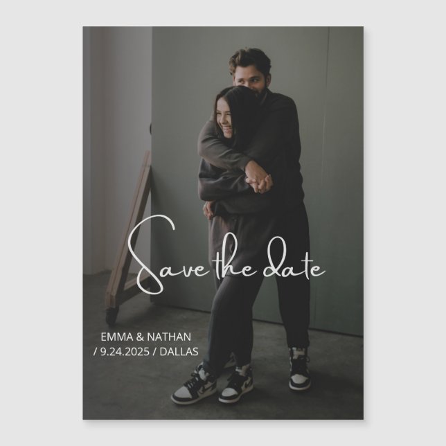 Elegant Script and Photo | Save the Date  Magnetic Invitation (Front)