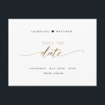Elegant Script and Simple, Wedding Save The Date Postcard<br><div class="desc">Announce your wedding date with this beautiful wedding save the date postcard. Elegant modern hand written Script typography through out. Clean and simple style. Black and white design with touches of gold with phrase Save the Date in Script and block typography in golden hues. Ability to change "Save the" to...</div>