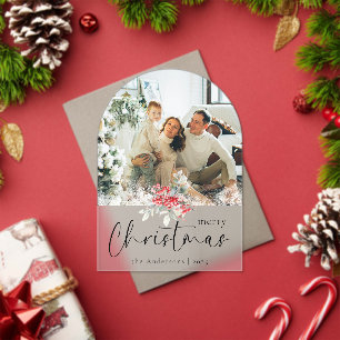 Elegant Script Arch Family Photo Christmas Card Acrylic Invitations