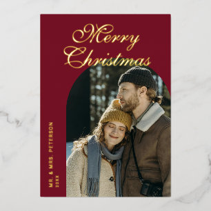 Elegant Script Arch Newlyweds Photo Red Gold