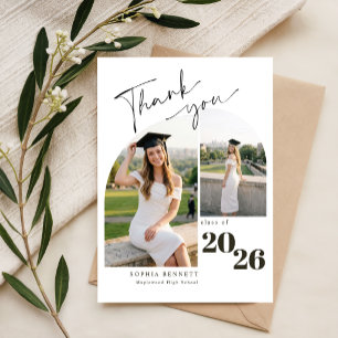 Elegant Script Arch Photo Collage Graduation Party Thank You Card