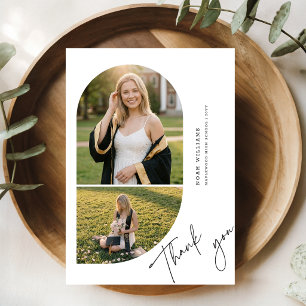 Elegant Script Arch Photo Collage Graduation Thank You Card