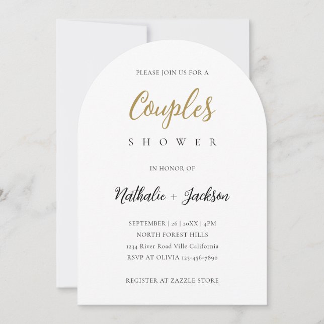 Elegant Script Arch Photo Couples Bridal Shower  Invitation (Front)