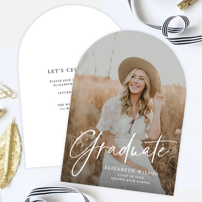 Elegant Script Arch Photo Graduation Announcement (Creator Uploaded)