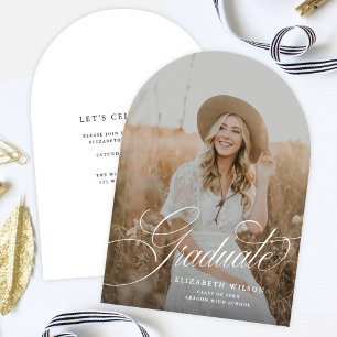 Elegant Script Arch Photo Graduation Announcement