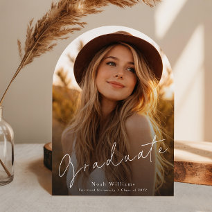 Elegant Script Arch Photo Graduation Invitation