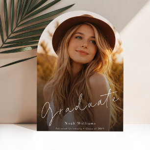 Elegant Script Arch Photo Graduation Thank You Invitation