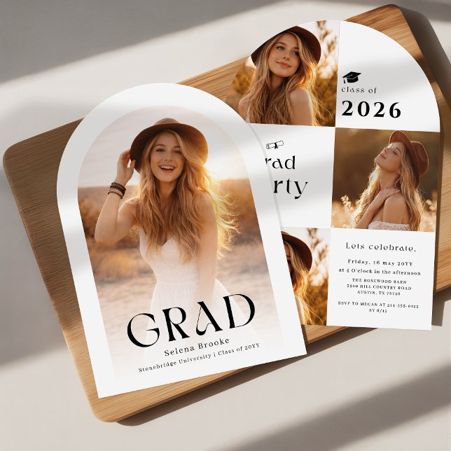 Elegant Script Arch Photo Graduation Thank You Invitation (Creator Uploaded)