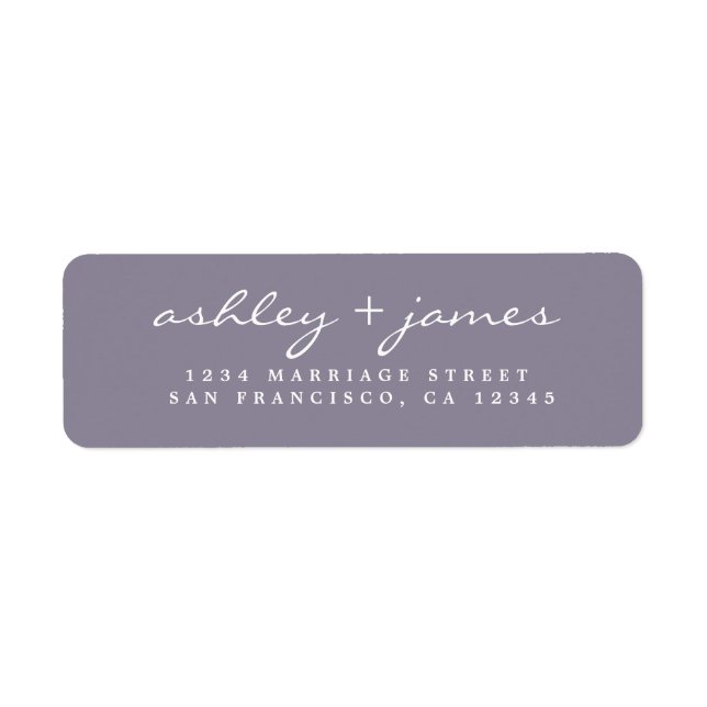 Elegant Script Ash Purple Wedding Return Address (Front)