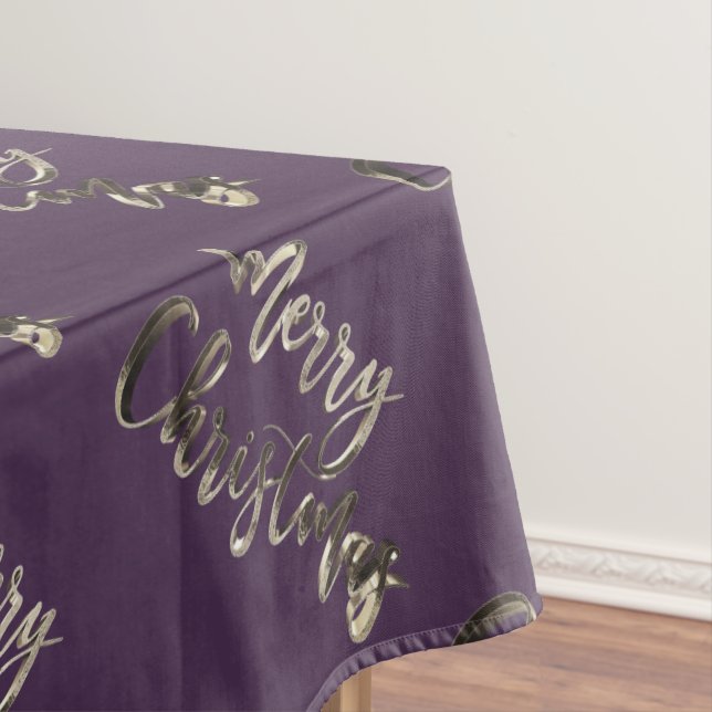 Elegant Script Aubergine Eggplant Merry Christmas Tablecloth (In Situ)