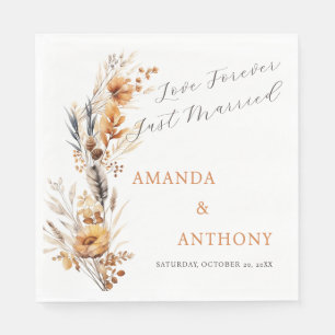 Elegant Script Autumn Fall Flowers Wedding Napkin