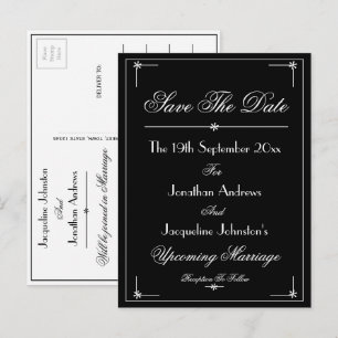 Elegant Script B & W Wedding Save The Date  Invitation Postcard