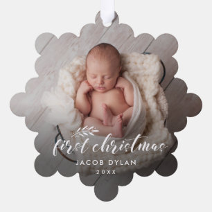 Elegant Script Baby First Christmas 2 Photo Tree Decoration Card