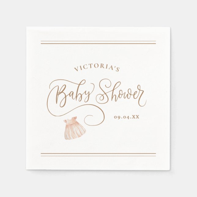 Elegant Script Baby Girl Watercolor Baby Shower  Napkin (Front)