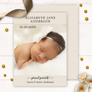 Elegant Script Baby Photo Birth Announcement Card